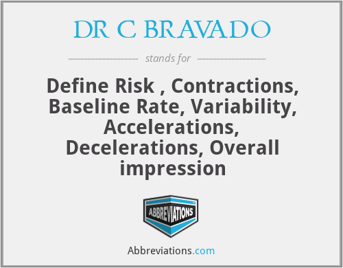 DR C BRAVADO - Define Risk , Contractions, Baseline Rate, Variability, Accelerations, Decelerations, Overall impression